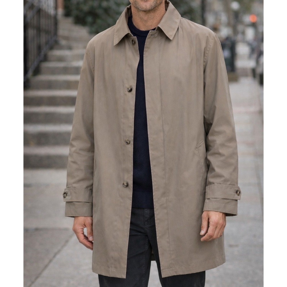 LONDON FOG Men's Classic Car Rain Overcoat Jacket with Zip-Out Liner Size XL